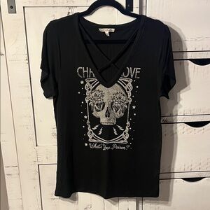 Express Black V-Neck Graphic Tee